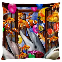 Outside The Window-swimming With Fishes Large Cushion Case (one Side) by impacteesstreetwearcollage