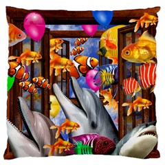 Outside The Window-swimming With Fishes Large Flano Cushion Case (Two Sides)