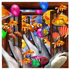 Outside The Window-swimming With Fishes Wooden Puzzle Square