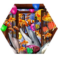 Outside The Window-swimming With Fishes Wooden Puzzle Hexagon