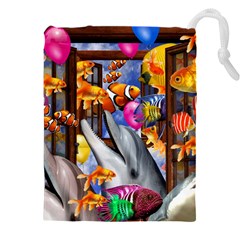 Outside The Window-swimming With Fishes Drawstring Pouch (4XL)