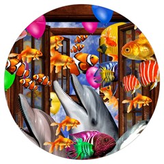 Outside The Window-swimming With Fishes Round Trivet