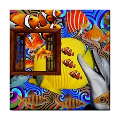 Outside The Window-swimming With Fishes 2 Tile Coaster by impacteesstreetwearcollage