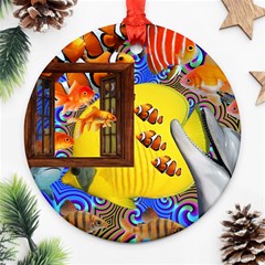 Outside The Window-swimming With Fishes 2 Ornament (round) by impacteesstreetwearcollage