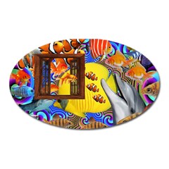 Outside The Window-swimming With Fishes 2 Oval Magnet by impacteesstreetwearcollage