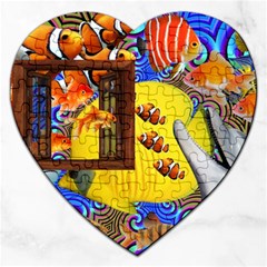 Outside The Window-swimming With Fishes 2 Jigsaw Puzzle (heart) by impacteesstreetwearcollage