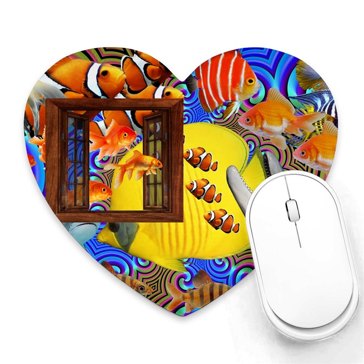 Outside The Window-swimming With Fishes 2 Heart Mousepads