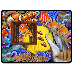 Outside The Window-swimming With Fishes 2 Fleece Blanket (large)  by impacteesstreetwearcollage