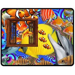 Outside The Window-swimming With Fishes 2 Fleece Blanket (medium)  by impacteesstreetwearcollage