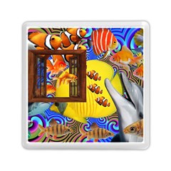 Outside The Window-swimming With Fishes 2 Memory Card Reader (square) by impacteesstreetwearcollage