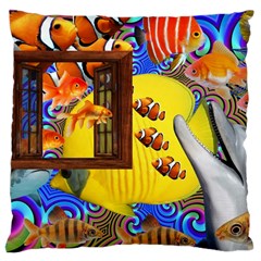 Outside The Window-swimming With Fishes 2 Large Cushion Case (one Side) by impacteesstreetwearcollage