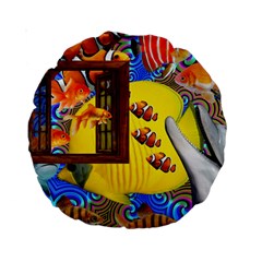 Outside The Window-swimming With Fishes 2 Standard 15  Premium Round Cushions