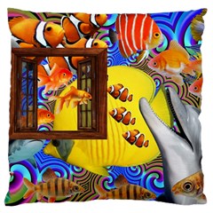 Outside The Window-swimming With Fishes 2 Large Flano Cushion Case (one Side) by impacteesstreetwearcollage