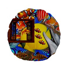 Outside The Window-swimming With Fishes 2 Standard 15  Premium Flano Round Cushions by impacteesstreetwearcollage