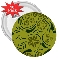 Folk Flowers Pattern  3  Buttons (10 Pack)  by Eskimos