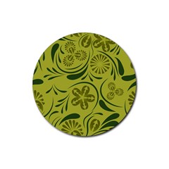 Folk Flowers Pattern  Rubber Round Coaster (4 Pack)  by Eskimos