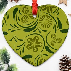 Folk Flowers Pattern  Heart Ornament (two Sides) by Eskimos