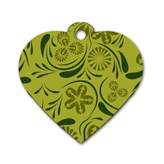 Folk Flowers Pattern  Dog Tag Heart (two Sides) by Eskimos