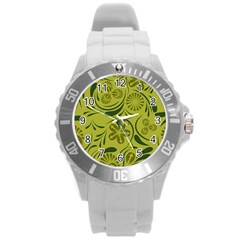 Folk Flowers Pattern  Round Plastic Sport Watch (l)