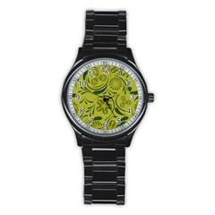 Folk Flowers Pattern  Stainless Steel Round Watch by Eskimos