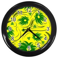 Folk Flowers Pattern  Wall Clock (black) by Eskimos