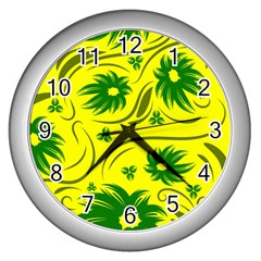 Folk Flowers Pattern  Wall Clock (silver) by Eskimos