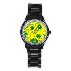 Folk Flowers Pattern  Stainless Steel Round Watch by Eskimos