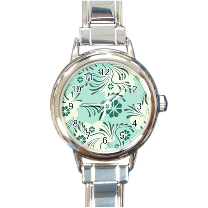 Folk flowers pattern  Round Italian Charm Watch