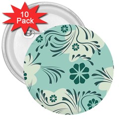 Folk flowers pattern  3  Buttons (10 pack) 