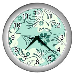 Folk Flowers Pattern  Wall Clock (silver) by Eskimos