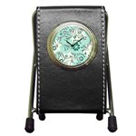 Folk flowers pattern  Pen Holder Desk Clock Front