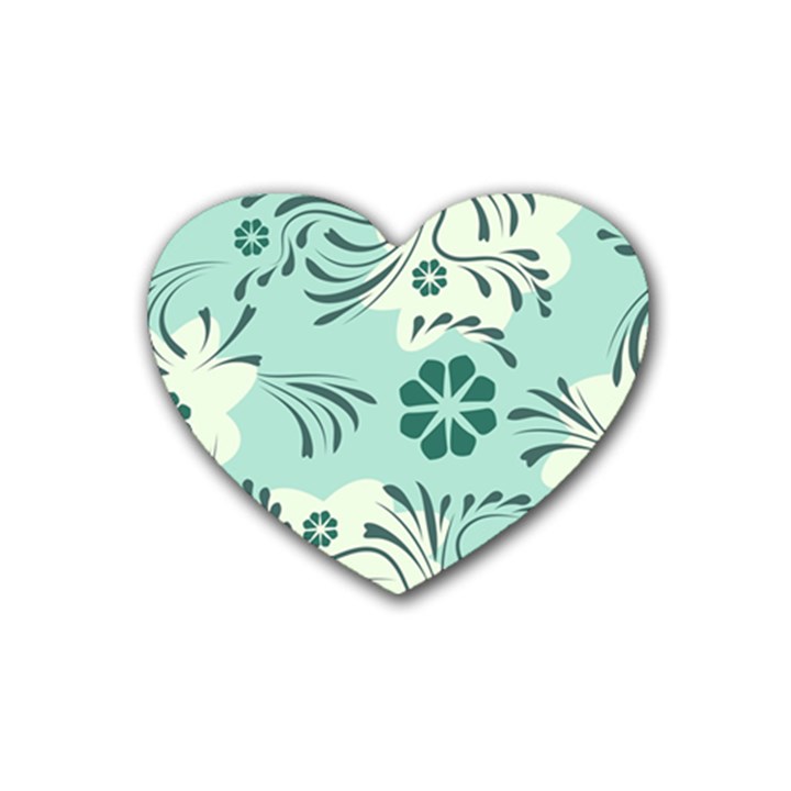 Folk flowers pattern  Rubber Coaster (Heart) 