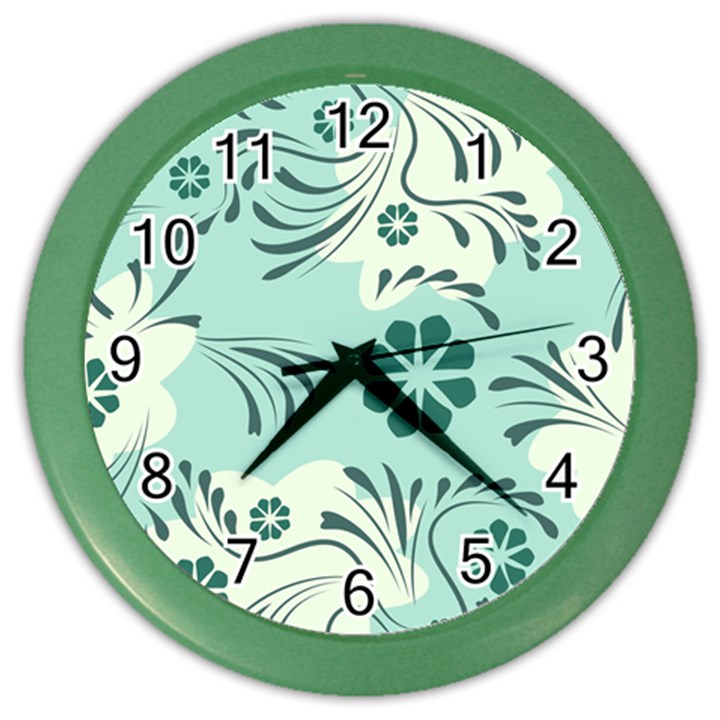 Folk flowers pattern  Color Wall Clock