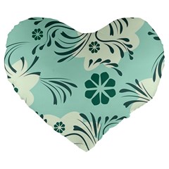 Folk flowers pattern  Large 19  Premium Heart Shape Cushions