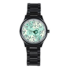 Folk flowers pattern  Stainless Steel Round Watch