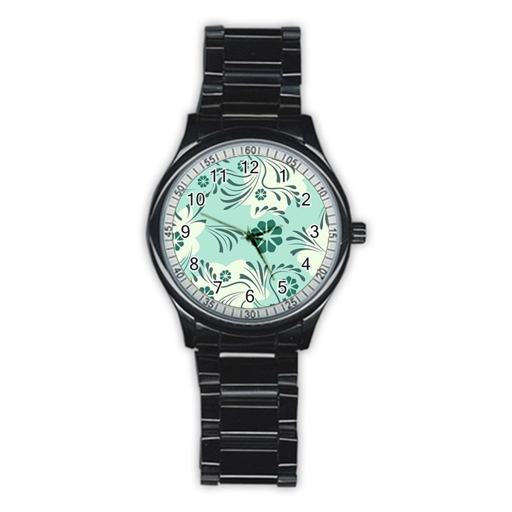 Folk flowers pattern  Stainless Steel Round Watch