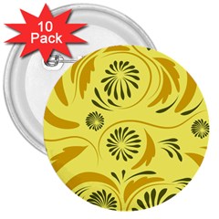 Folk Flowers Pattern  3  Buttons (10 Pack)  by Eskimos