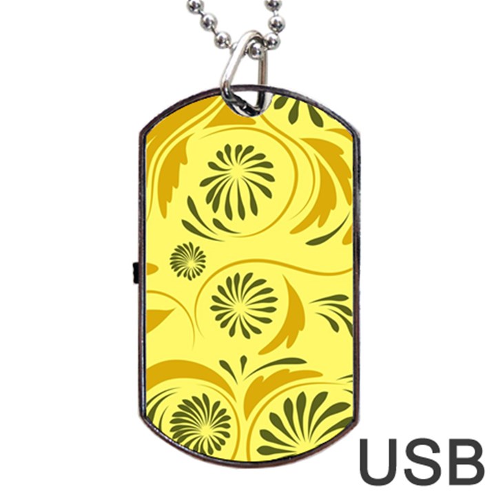 Folk flowers pattern  Dog Tag USB Flash (One Side)