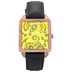 Folk Flowers Pattern  Rose Gold Leather Watch  by Eskimos