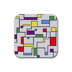 Colorful Rectangles Rubber Coaster (square)  by LalyLauraFLM