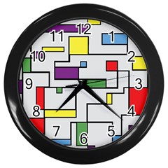 Colorful Rectangles Wall Clock (black) by LalyLauraFLM