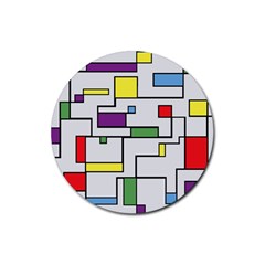 Colorful Rectangles Rubber Coaster (round)  by LalyLauraFLM