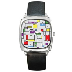 Colorful Rectangles Square Metal Watch by LalyLauraFLM