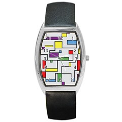 Colorful Rectangles Barrel Style Metal Watch by LalyLauraFLM