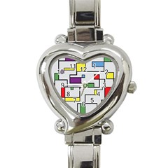 Colorful Rectangles Heart Italian Charm Watch