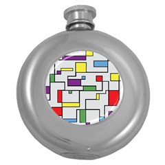 Colorful Rectangles Round Hip Flask (5 Oz) by LalyLauraFLM