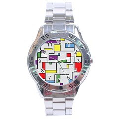 Colorful Rectangles Stainless Steel Analogue Watch by LalyLauraFLM