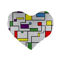 Colorful Rectangles Standard 16  Premium Flano Heart Shape Cushions by LalyLauraFLM