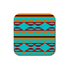 Shapes On A Blue Background Rubber Coaster (Square) 