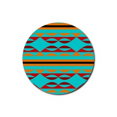 Shapes On A Blue Background Rubber Coaster (Round) 